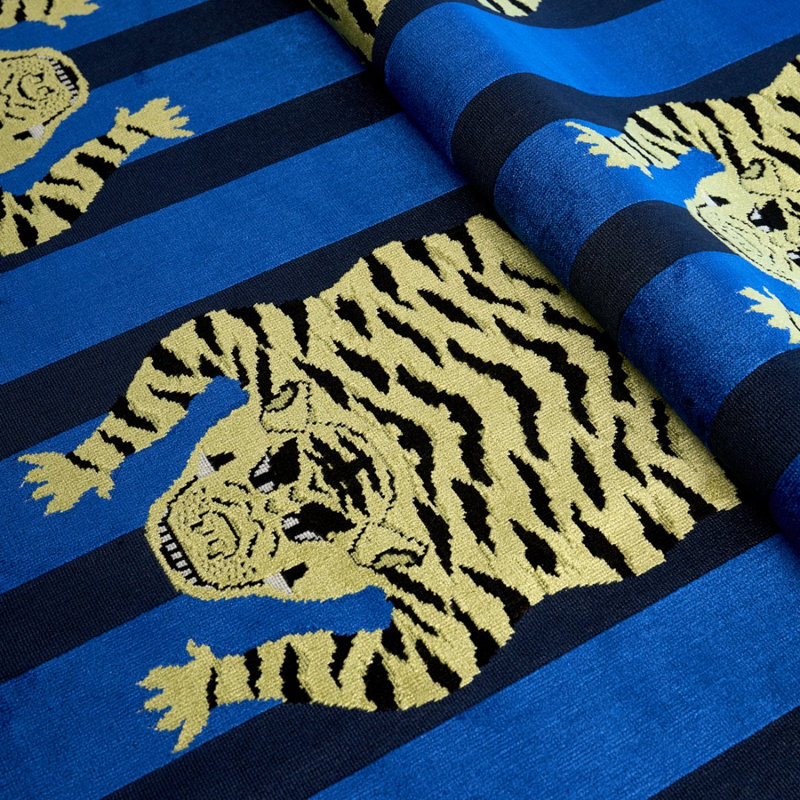 Tissu velours tigre Jokhang, Bleu