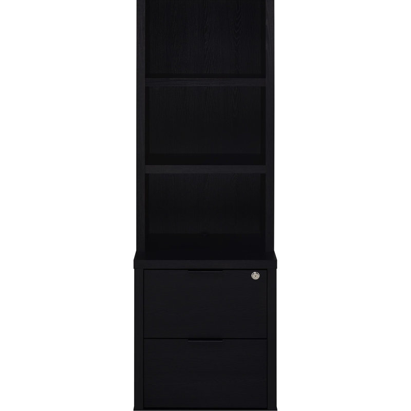 Bibliothèque noire à 3 tablettes avec tiroir verrouillable, finition grain de bois de manguier, bois d'ingénierie, placage stratifié Scratch, idéale pour l'espace de vie principal, 19,83 po de profondeur, 15,19 de largeur, 62,95 de hauteur, 59,26 po