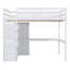 Lit mezzanine double en bois avec garde-robe intégrée, bureau, tablettes de rangement et tiroirs