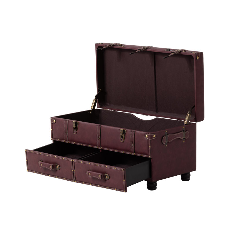 COZAYH Vintage Storage Bench, Upholstered Wooden Ottoman Bed Chest Box, Magenta, Red
