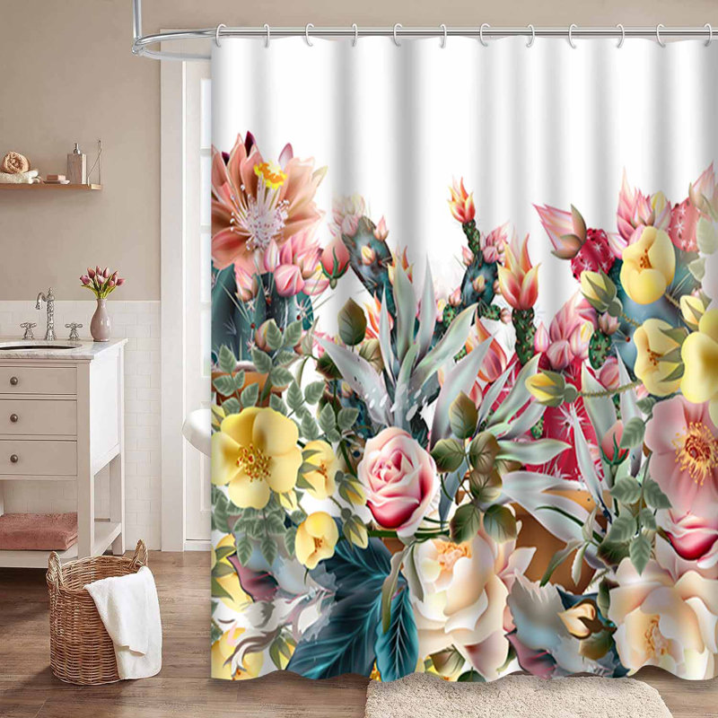 Rideau de douche rose imperméable, rideaux de douche pour la salle de bain avec 12 crochets, 72" L x 84" W