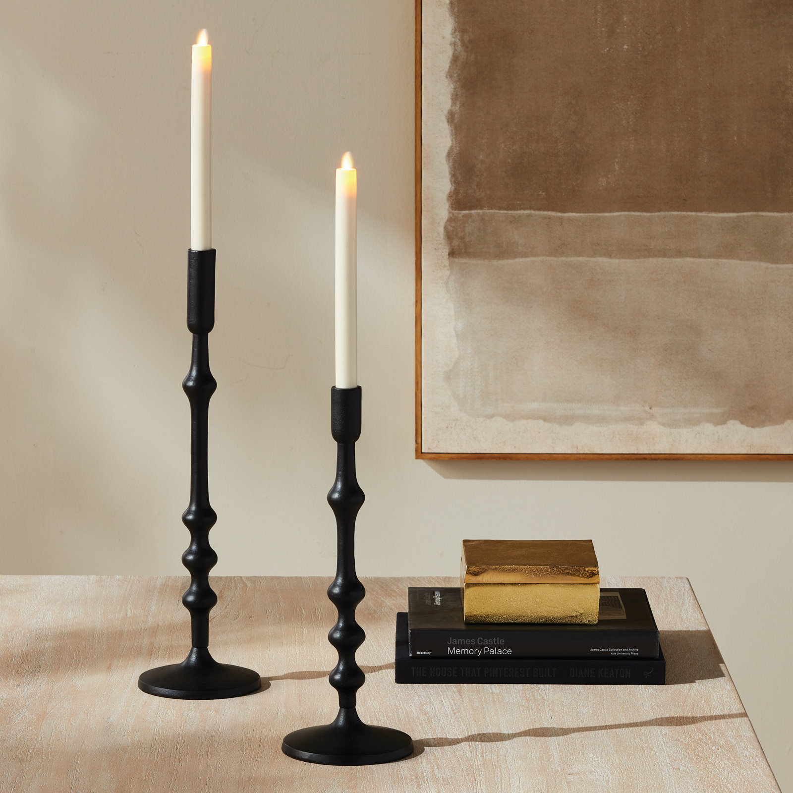 Sand-Cast Aluminum Candlestick Holder, Black
