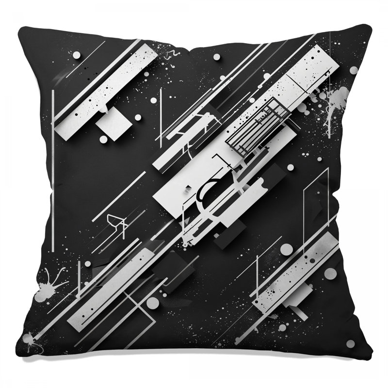 Coussins décoratifs noirs et blancs à motif abstrait, 18 x 18 pouces