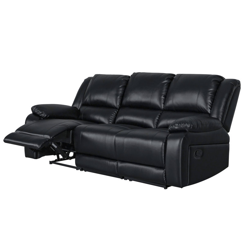 Lasceau 82'' Faux Leather Reclining Sofa, Black Faux Leather