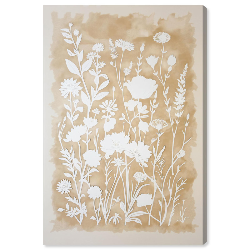 Large Beige and White Floral Canvas Art