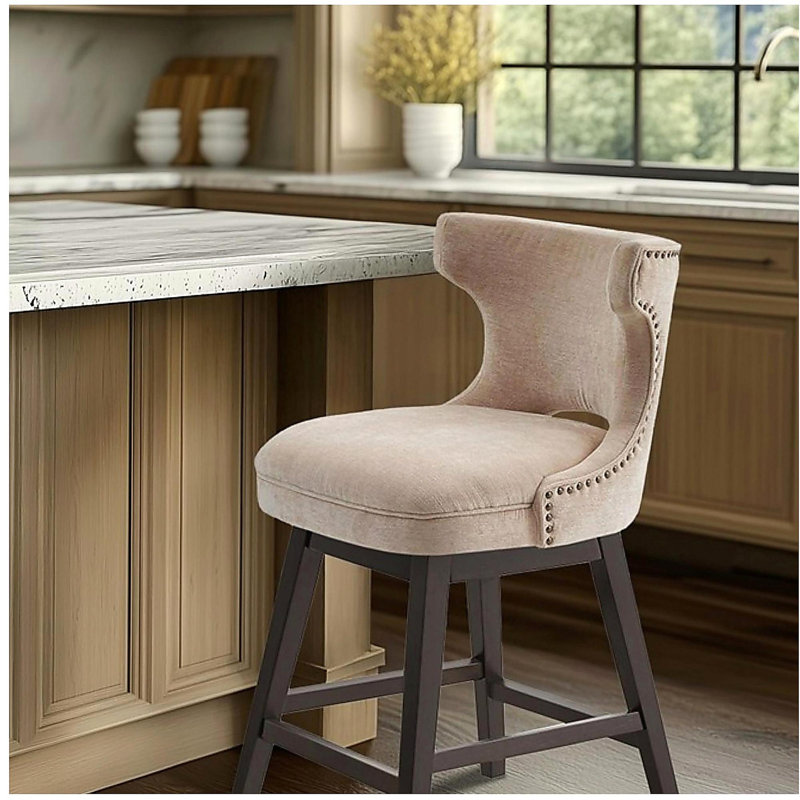 Tabouret de bar rotatif 25,75 po, Brun, Beige