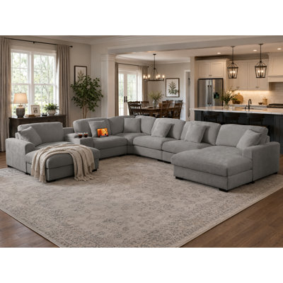 Canapé modulaire surdimensionné en chenille surdimensionné avec deux grands repose-pieds