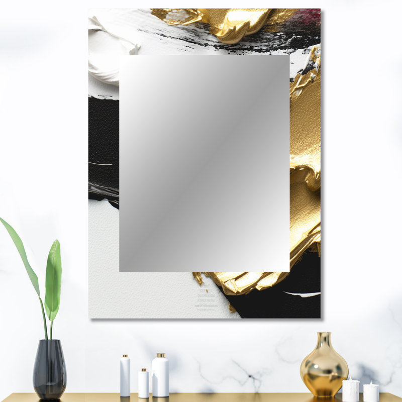 Imminent Bliss audacieux texturé or et noir I - peinture abstraite miroir, miroir mural doré unique, impression sur métal