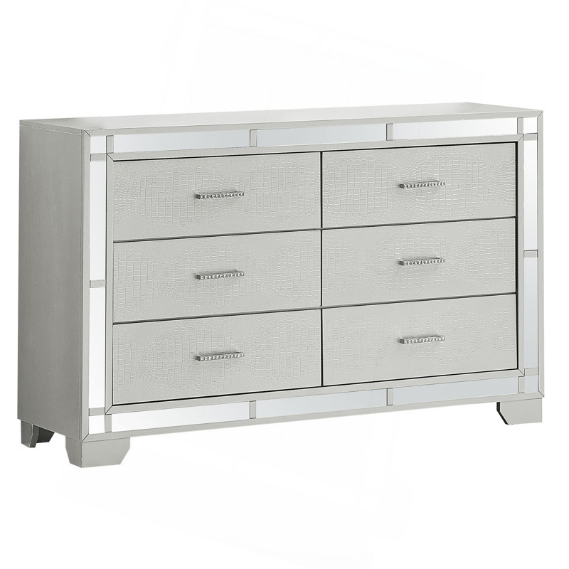 Commode verticale à 6 tiroirs avec façade texturée et poignées décoratives