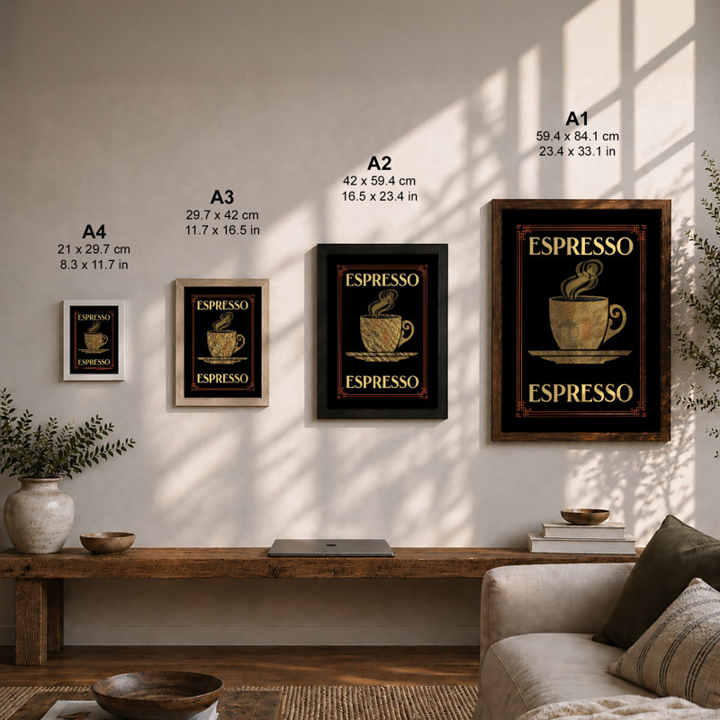 Espresso In Gold Art Deco - Print, Oak, A3 - 42.0 x 29.7 cm