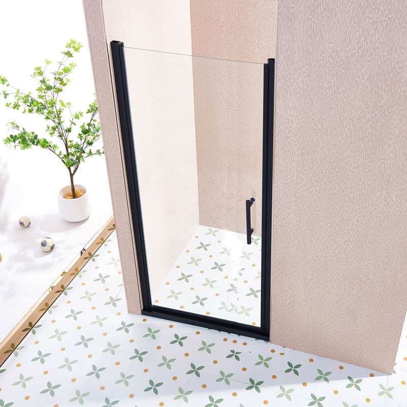 34-35.5"W X 75"H Pivot Single Swing Shower Door, Aluminium Alloy In Matte Black, 1/4" (6Mm) Thick Sgcc Tempered Clear Glass
