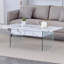 Table basse multifonctionnelle à plateau relevable - Motif en marbre blanc, pieds en verre trempé, plateau relevable.-1634387551