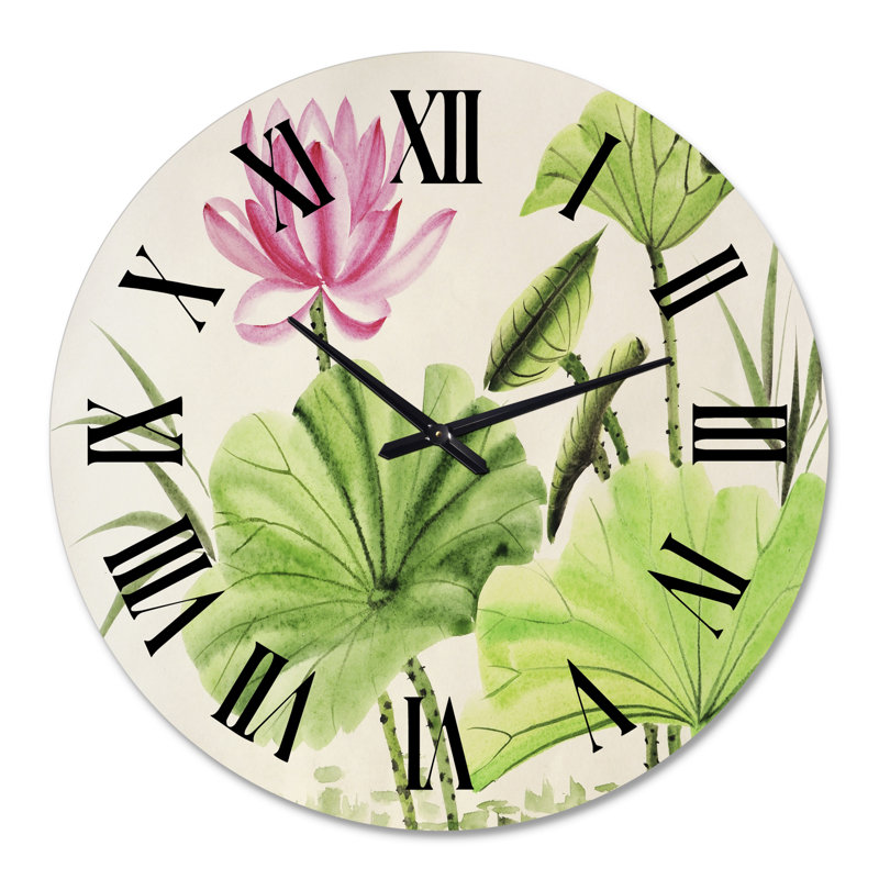 Vintage Lotuses roses dans l'étang V - horloge murale traditionnelle, Surdimensionné
