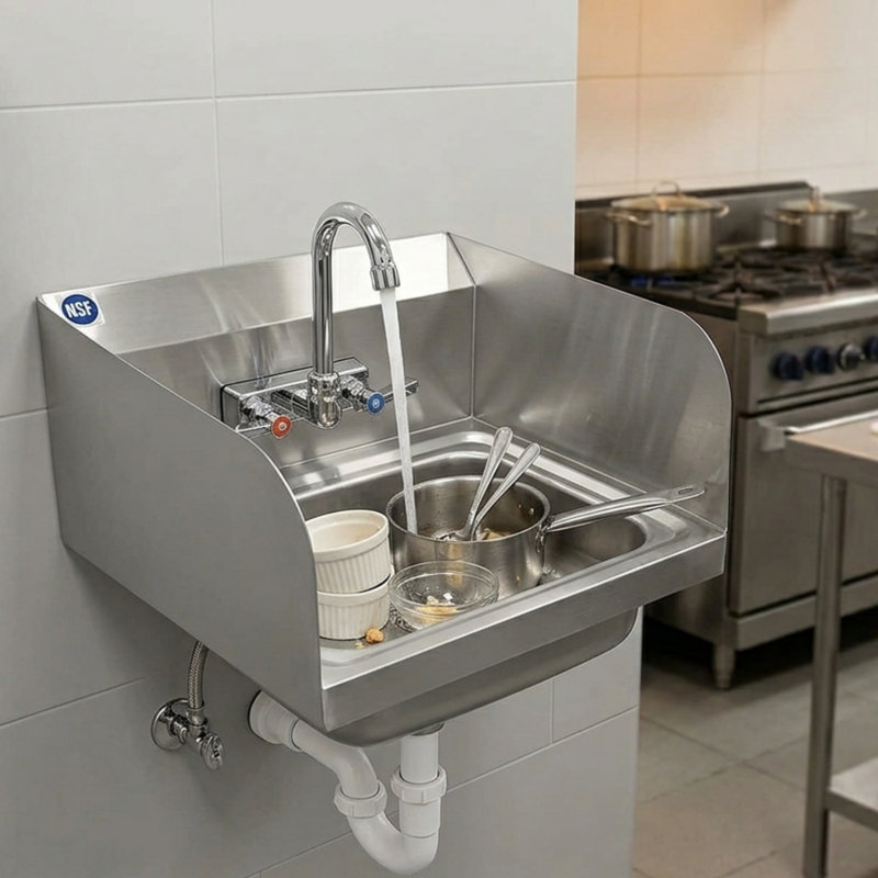 Lavabo à main mural commercial avec robinet à col-de-cygne et dosseret 16 po x l 12 po Express KitchQuip