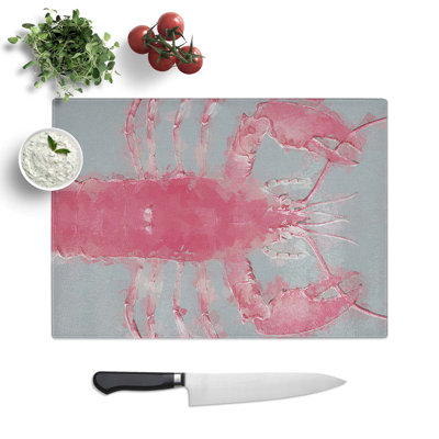 Tempered Glass The Pink Lobster in Abstract Chopping Board