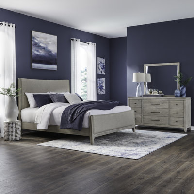 Aathan Queen Upholstered Bed, Dresser & Mirror Bedroom Set