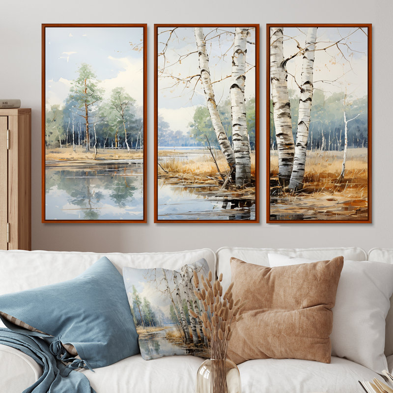 Ensemble de salon en bois de bouleau beige et gris, H 28 po x l 36 po, Cadre flottant brun
