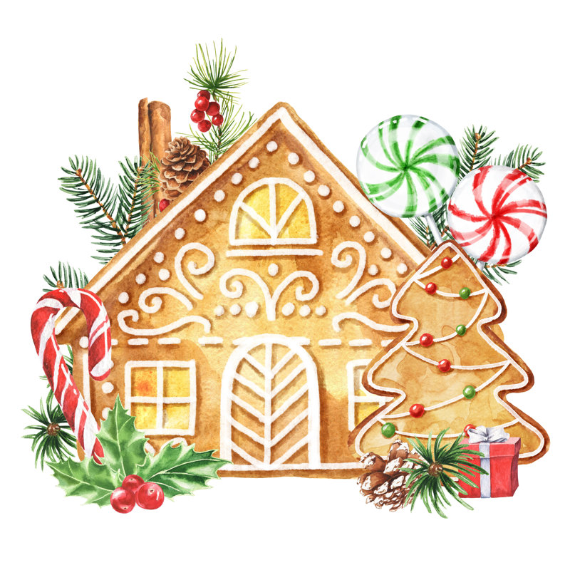 Watercolour Gingerbread House by Vector_ann - Wrapped Canvas Print, 51cm H x 51cm W x 3.8cm D