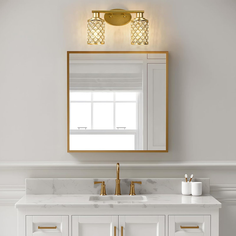 Modern Farmhouse Bathroom Vanity Light With Crystal Accents, Gold Finish, And Versatile Mounting Options For Spa-Like Ambiance
