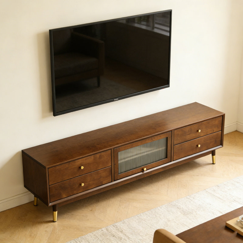 Meuble télé pour téléviseur de 70 po ou moins, H 17,71 po x L 59,05 po x l 13,77 po, Brun noisette