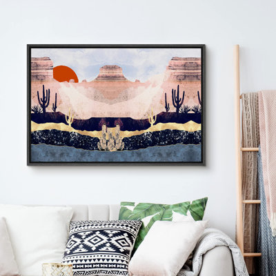 Sun Mountain Range, paysage désertique rose avec soleil rouge, impression sur toile