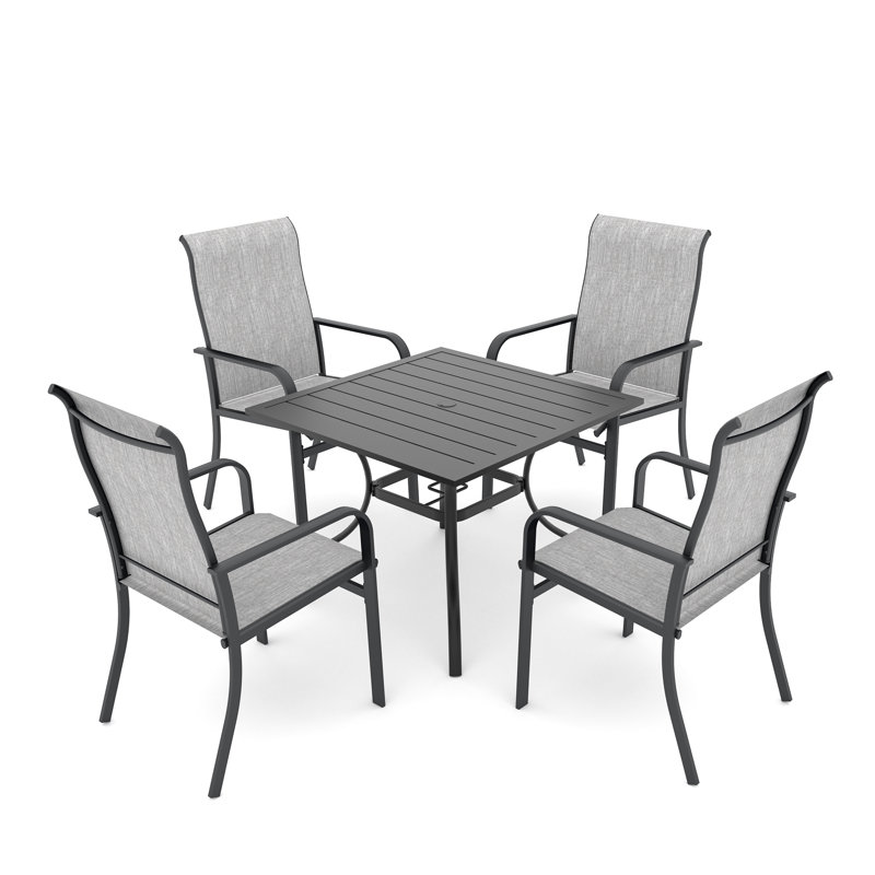 4 - Person Metal Square Patio Dining Table Set, Gray
