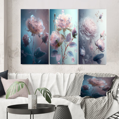 " Ethereal Soft Blossoming Pink Rose " 3 - Pieces