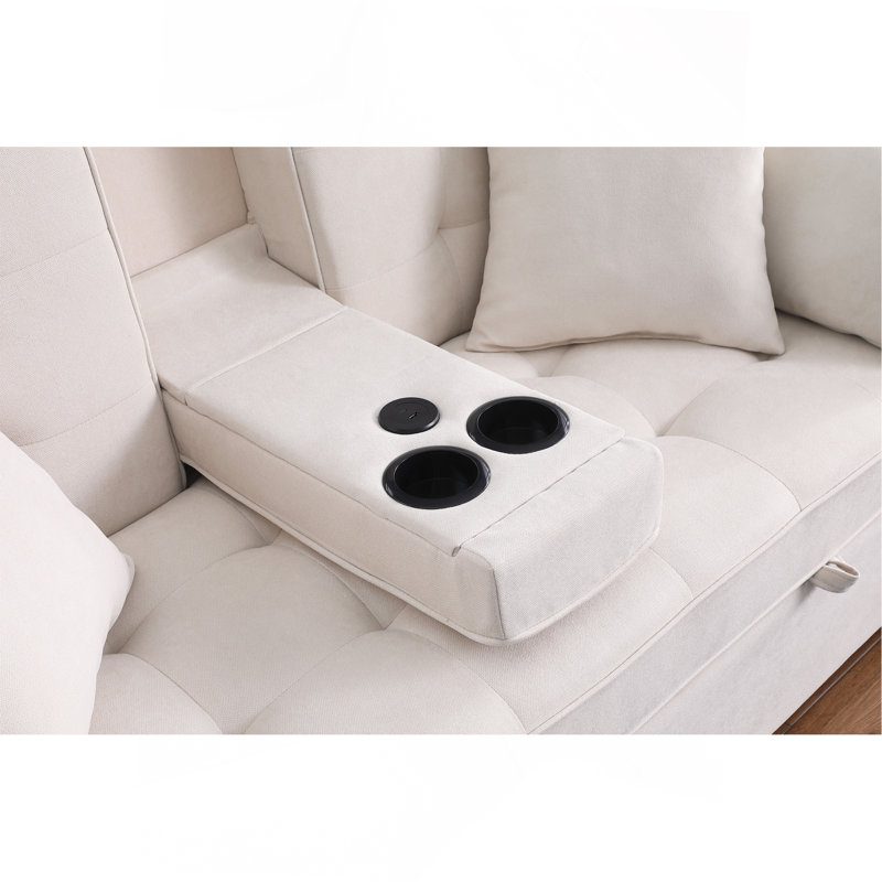 Convertible Sleeper Loveseat With Dropdown Console, Beige