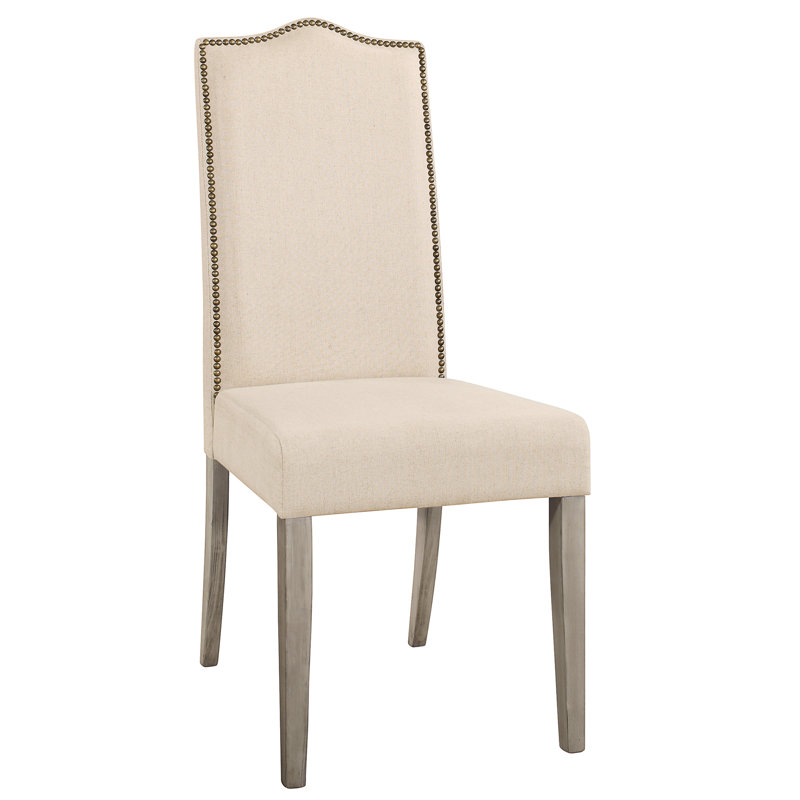 Chaise de salle à manger élégante 22,5 po beige avec dossier capitonné et garniture cloutée