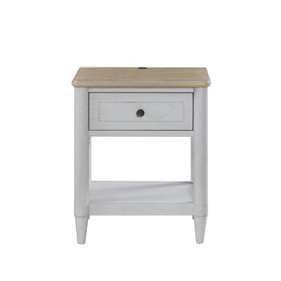 Dana Heights Cement & Sand Wood Nightstand with USB Port