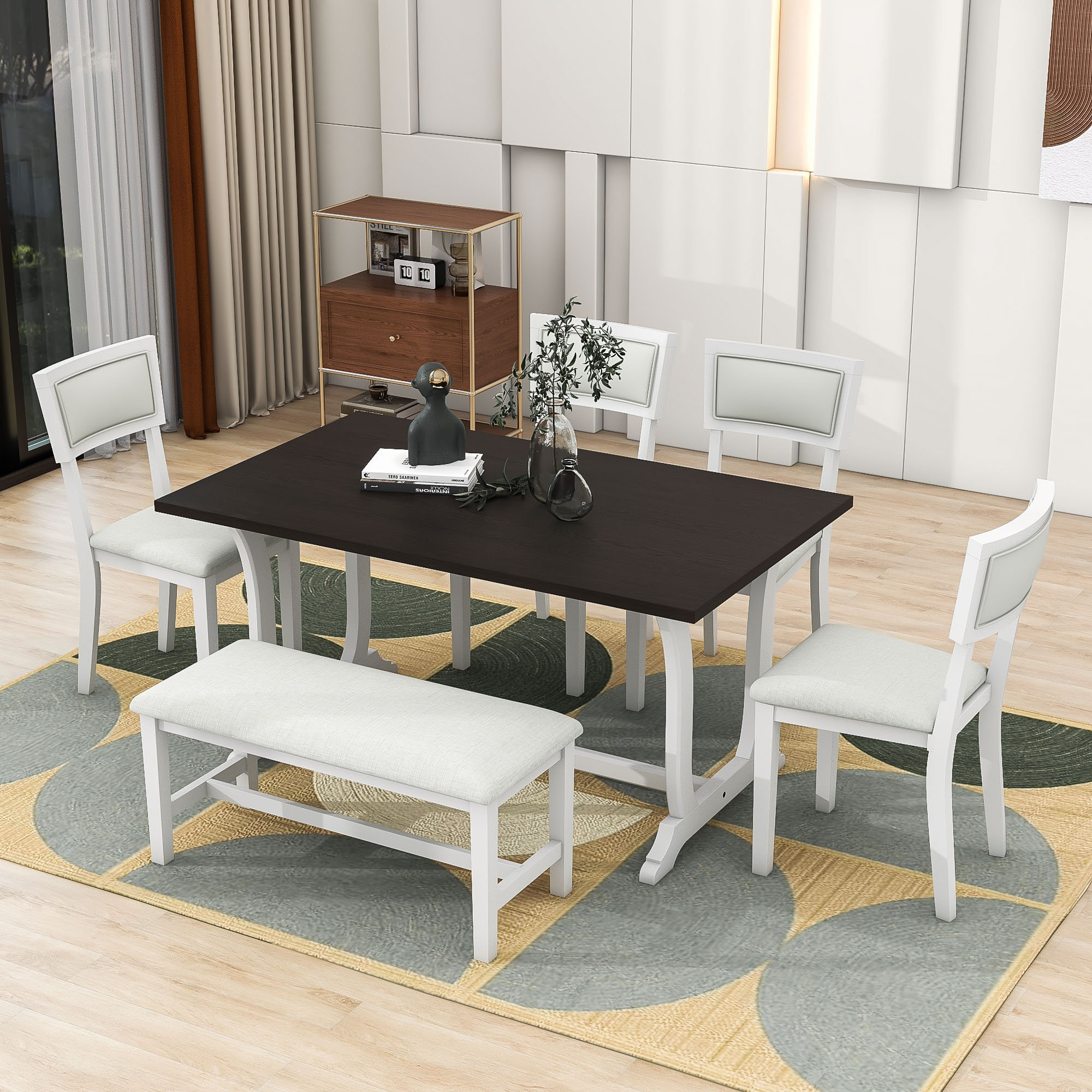 Red Barrel Studio 6-Piece Trestle Dining Table Set with Upholstered ...