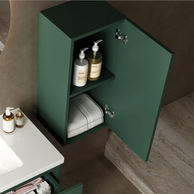 Armoire latérale de meuble-lavabo flottant mural 14 "avec porte et tablette JOVI (convient pour meuble-lavabo JODI), couleur verte