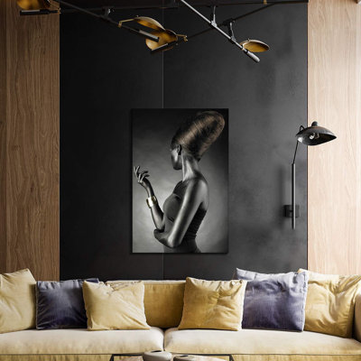 African American Canvas Wall Art, Black and Gold Abstract Beauty Women Portrait Picture Prints Wall Decor, Modern Art Deco for Home Decoration
