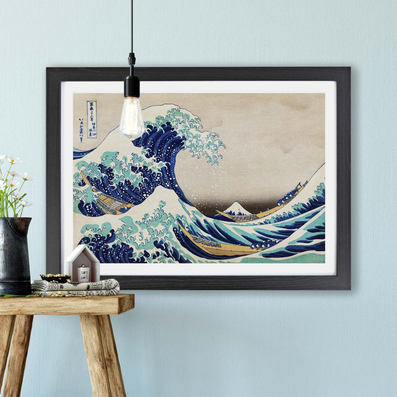 The Great Wave off Kanagawa by Katsushika Hokusai - Framed Print, 62cm H x 87cm W x 2cm D, Black