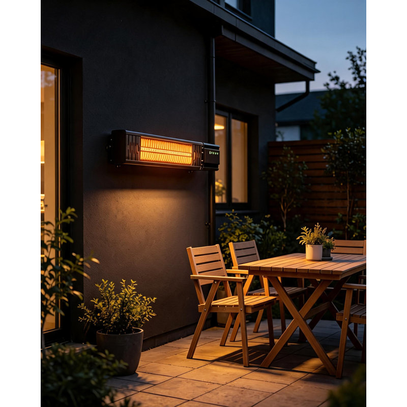 2500W Wall Mounted Infrared Patio Heater, Carbon Fibre Tube Instant Heat, Adjustable Thermostat & Remote Control,  Waterproof Outdoor Heater for Garden, Garage, Balcony, Restaurant, Black