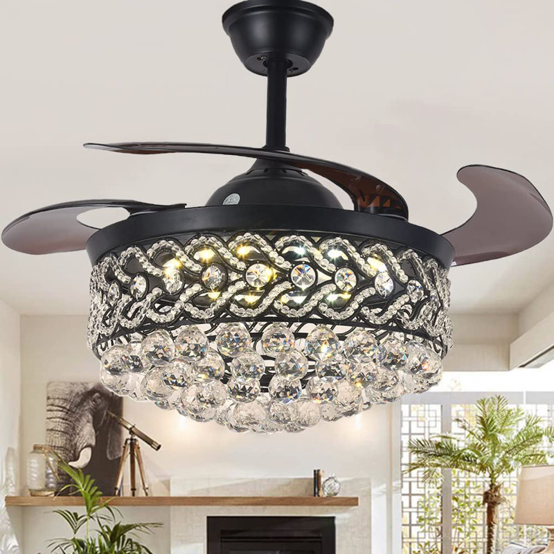 Ventilateur de plafond 42 po à 4 pales en cristal DEL avec télécommande et ensemble d'éclairage inclus Emerito