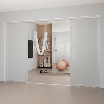 4-Panels Aluminum Frame Tempered Glass Closet Sliding Doors Room Divider with Hardware Kit