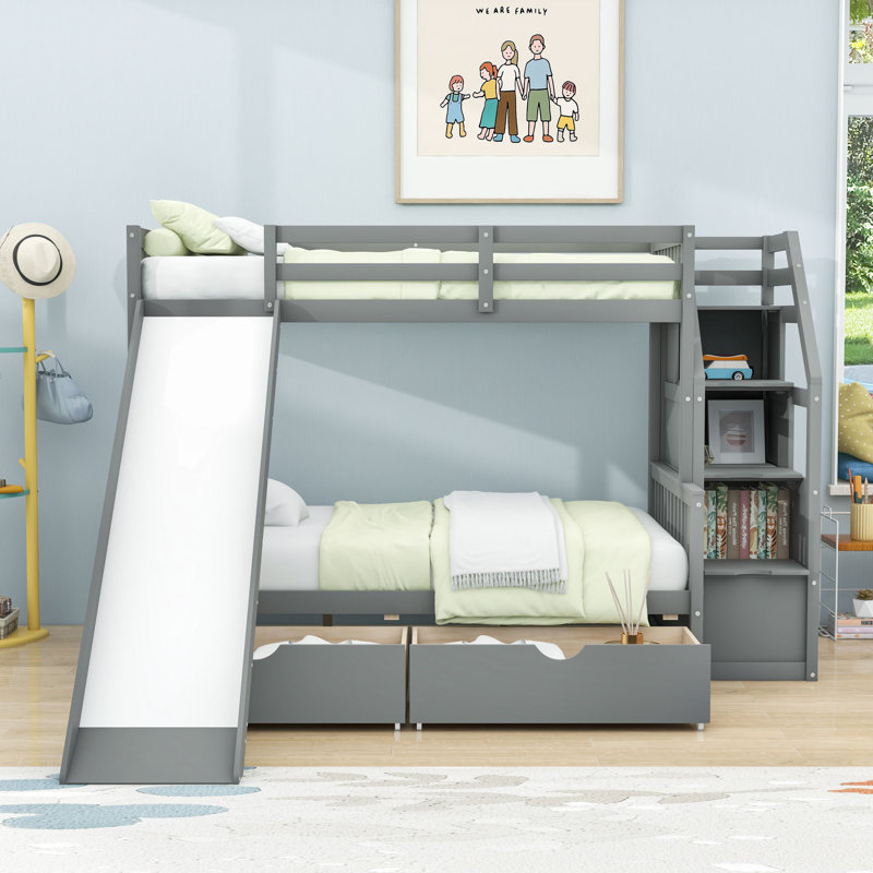 Bilmar Kids Twin Over Full Bunk Bed with Drawers, Gray