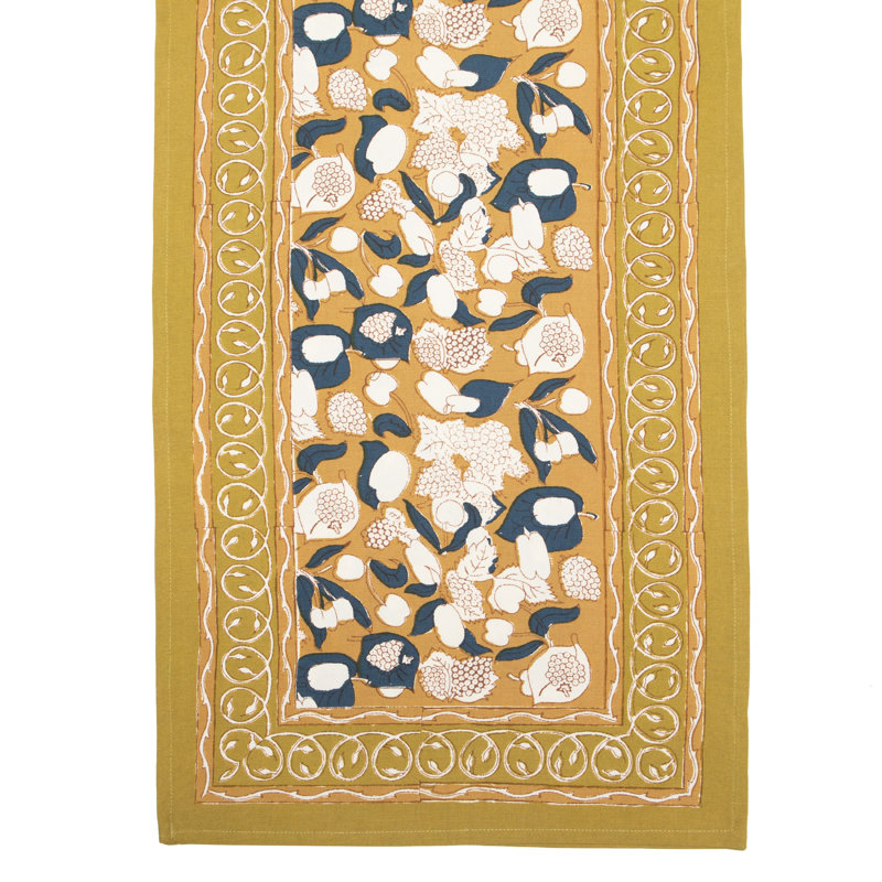 Forest Harvest Handmade Floral Table Runnner, 72" x 16", Mustard/Blue