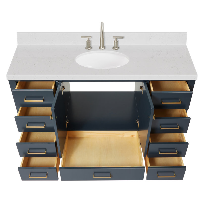  Meuble-lavabo simple 54,25 po avec comptoir, Bleu minuit / laiton satiné, Oval