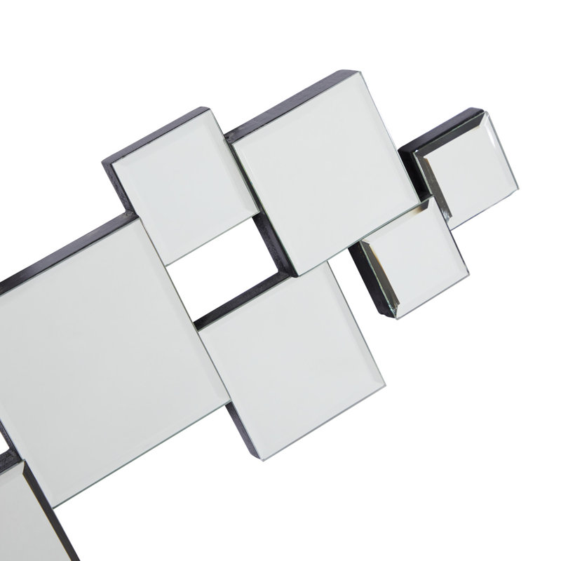 Silver Geometric Frameless Wall Mirror with Cut Out Design