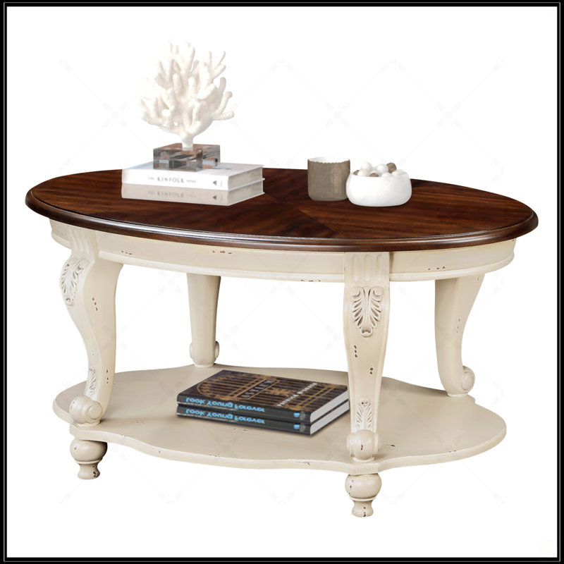 Table basse ovale en bois de 42 po pour le salon, Cerisier
