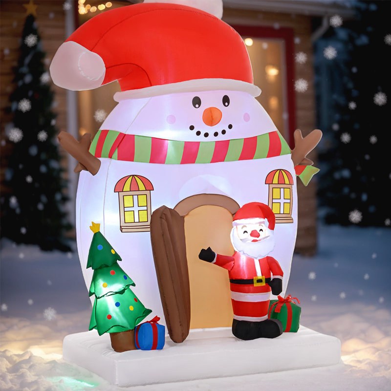 Décoration gonflable de Noël 7,5 pi avec bonhomme de neige et père Noël avec arbre de Noël