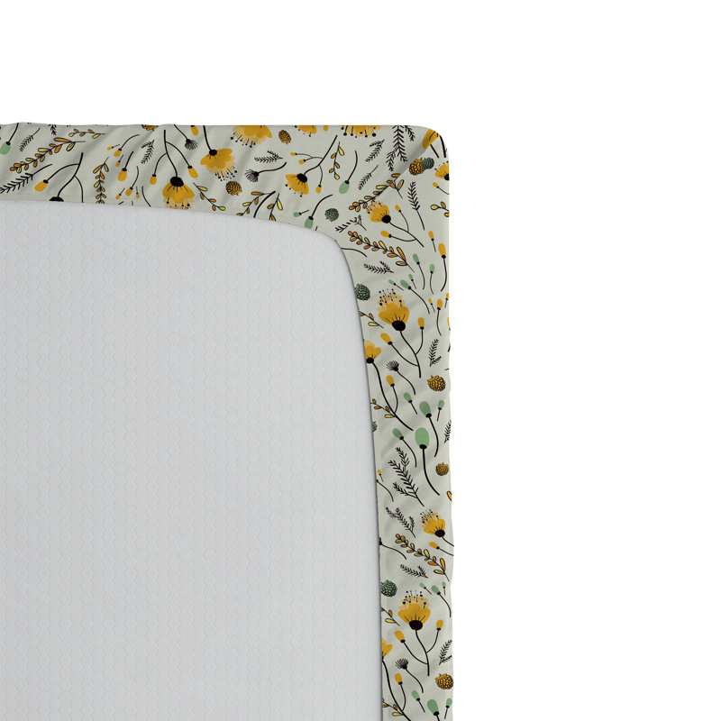 Drap-housse Ambesonne, paquet de 2, Jaune / bleu-vert / motif floral noir, Drap-housse grand