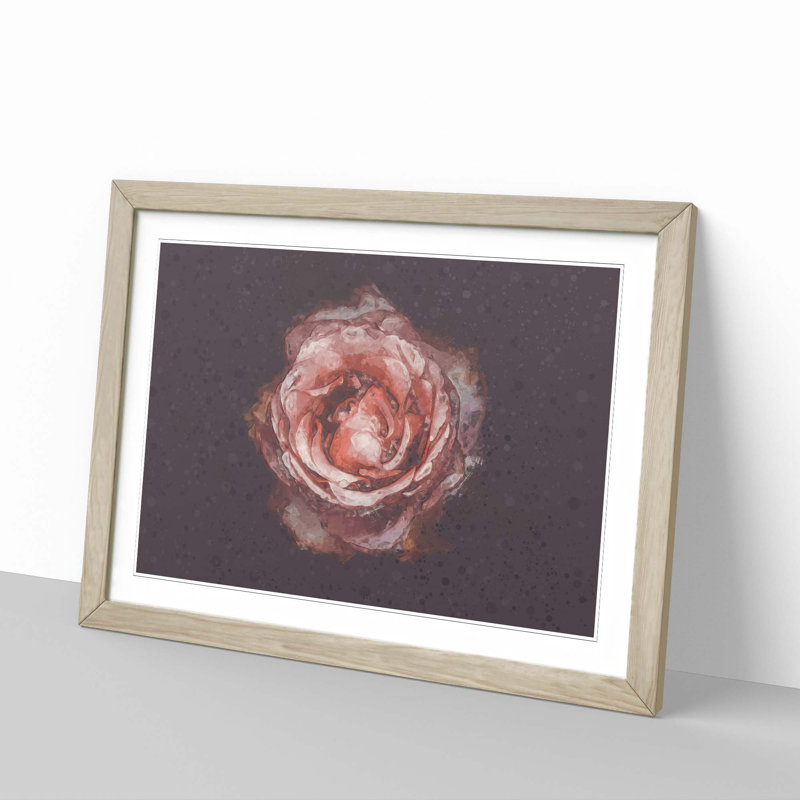 Pink Tipped Rose Flower - Framed Print, 60cm H x 91cm W x 2cm D, Oak