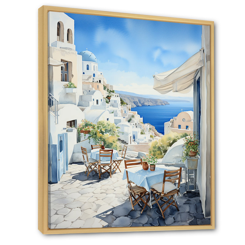 Village côtier de Santorin en Grèce 5 - Grèce, art mural, Cadre flottant brun, H 40 po x l 30 po x P 1,5 po