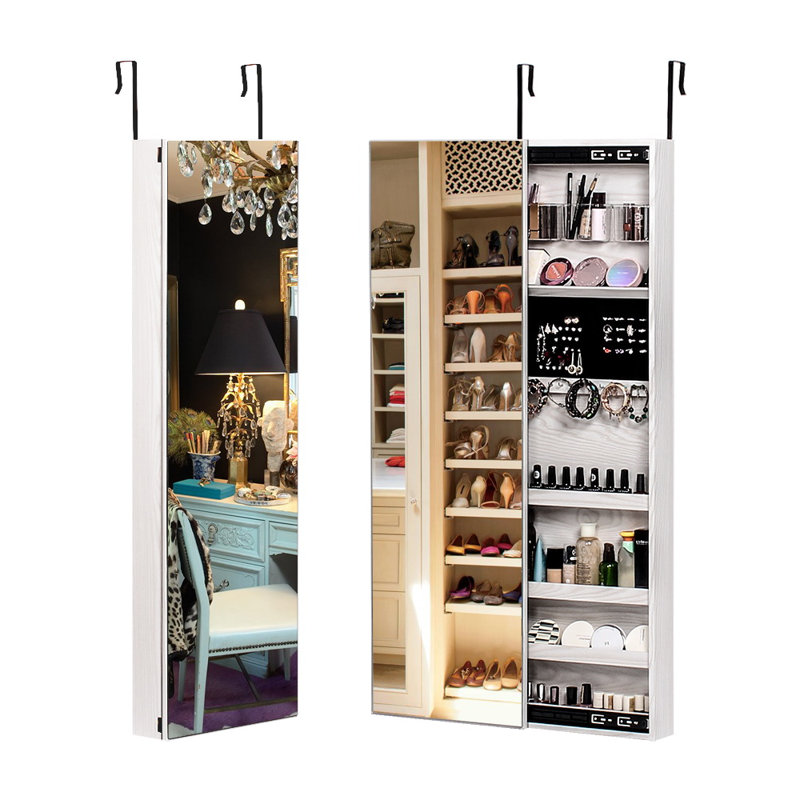 Armoire à bijoux avec miroir à suspendre, Blanc