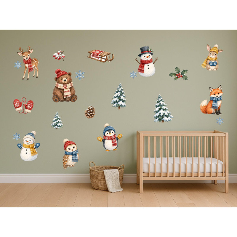 Winter Woodland Wall Decals, Set of 21 Peel and Stick Nursery Wall Stickers, Satin Finish Removable Kids Room Wall Art, 20"W x 20"H (50 x 50 cm)