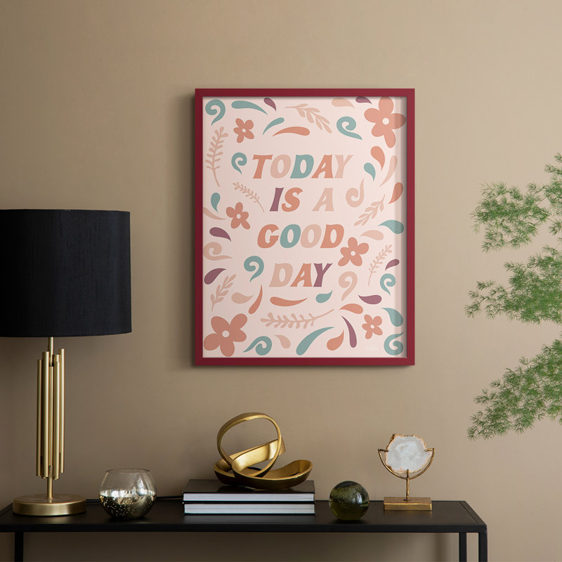 «Today Is A Good Day», reproduction encadrée - bois massif, H 30 po x l 24 po, Rouge