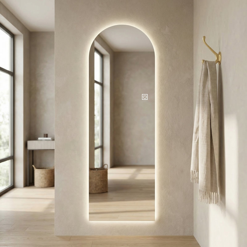LED Full Length Wall Mirror With Symmetrical Arch Design, 3-Color Dimmable Lighting
